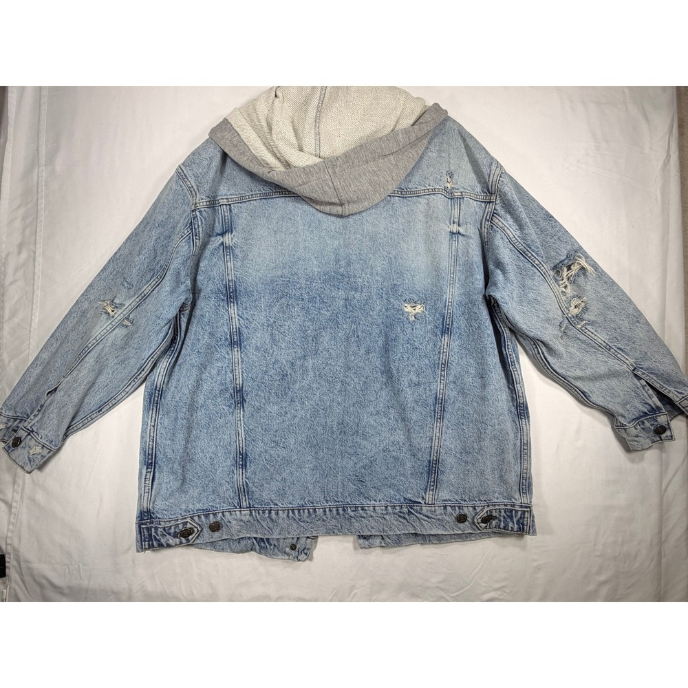 We The Free Denim Jacket Women L Blue Distressed Hooded Oversized OB622 - Picture 7 of 7